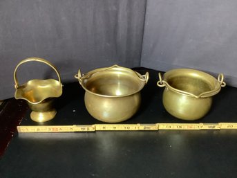 Brass  Handled Pots And Basket