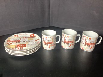Vintage 1976 The Pie Shoppe Mugs And Plates
