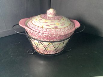Temp-Tations Lilac Old World 1 Quart Covered Casserole Dish With Rack And Trivet