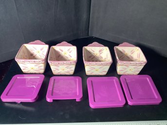4 Temp-Tations Lilac Old World 10 Oz Ramekins Dish With Lid