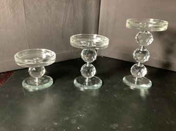 3 Faceted Glass Crystal Pedestals By Valerie Candle Holders