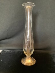 Etched Bud Vase W/ Weighted Silver Base
