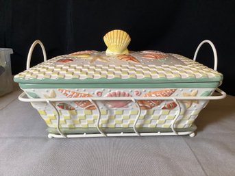 New-Summer Shells Serving Dish In Handled Carrier & Hot Plate