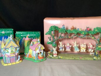 Easter Decor-Swinging Bunnies & Bunny Towne