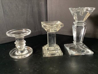Matching Set Of Modern Glass Candle Holders/Candle Sticks