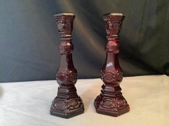 Ruby Glass Candlesticks Or Perfume Holders