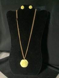Vintage Carnation Necklace & Earring Set-Nice Long Chain