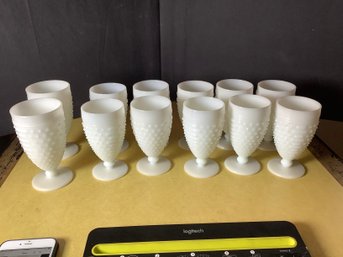 Vintage Hobnail And Ladder Milk Glass Goblets