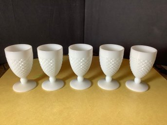 Vintage Diamond Cut  And Ladder Milk Glass Goblets