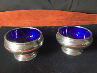 2 Sterling Silver Salt Cellars W/ Inserts-By Gorham