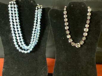 Vintage Clear Necklace W/ Amethyst  Color Beads Sterling Silver Clasp & More-Read Description