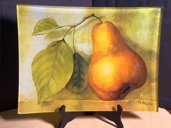 Large Pear Glass Serving Tray-Great For Charcuterie Etc.