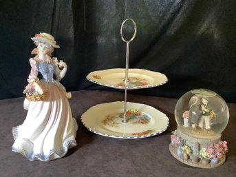Strolling Lady, Double Tiered Canape Tray, Snow Globe