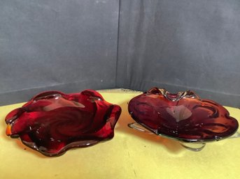 Vintage 2 Ruby Red Ash Trays