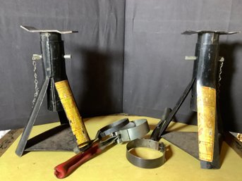2 Car Jack Stands & 2 Oil Filter Wrenches