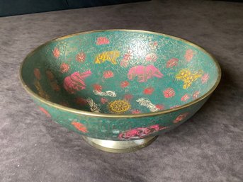 Vintage Brass Hand Made Floral & Enamel Bowl