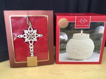Lenox Star Of Bethlehem Cross &  Ornamental Snowflake Votive
