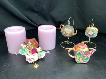 Enameled Tea Pot, Battery Operated Candles  & Home Decor
