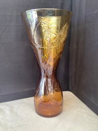 Vintage Amber Colored Hand Blown Vase-MCM Style