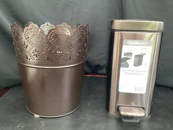 Black Steel Waste Paper Can And Step Open Lid Can