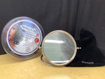 Travel Make Up Mirror & Case, Heat & Curl Curlers