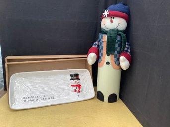 New- Snowman Snack Tray & Wine Bottle Holder