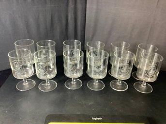 12 Footed Glasses With The Population In Each State In 1776