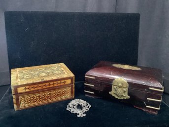 925 & Marcasite Brooch Pin  &  Jewelry Box