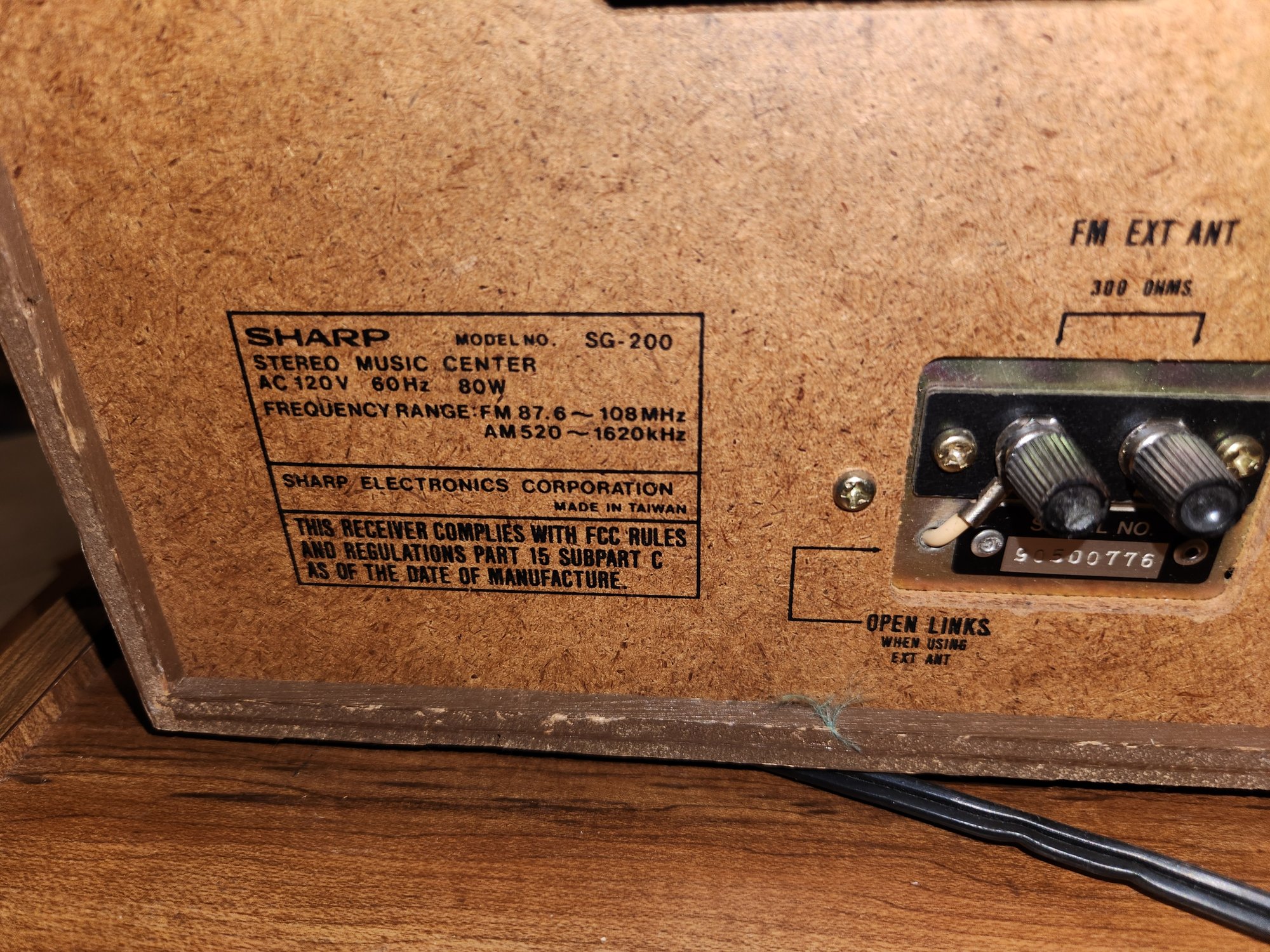 Sharp Stereo Music Center With Tape Deck Model SG-200 Turntable