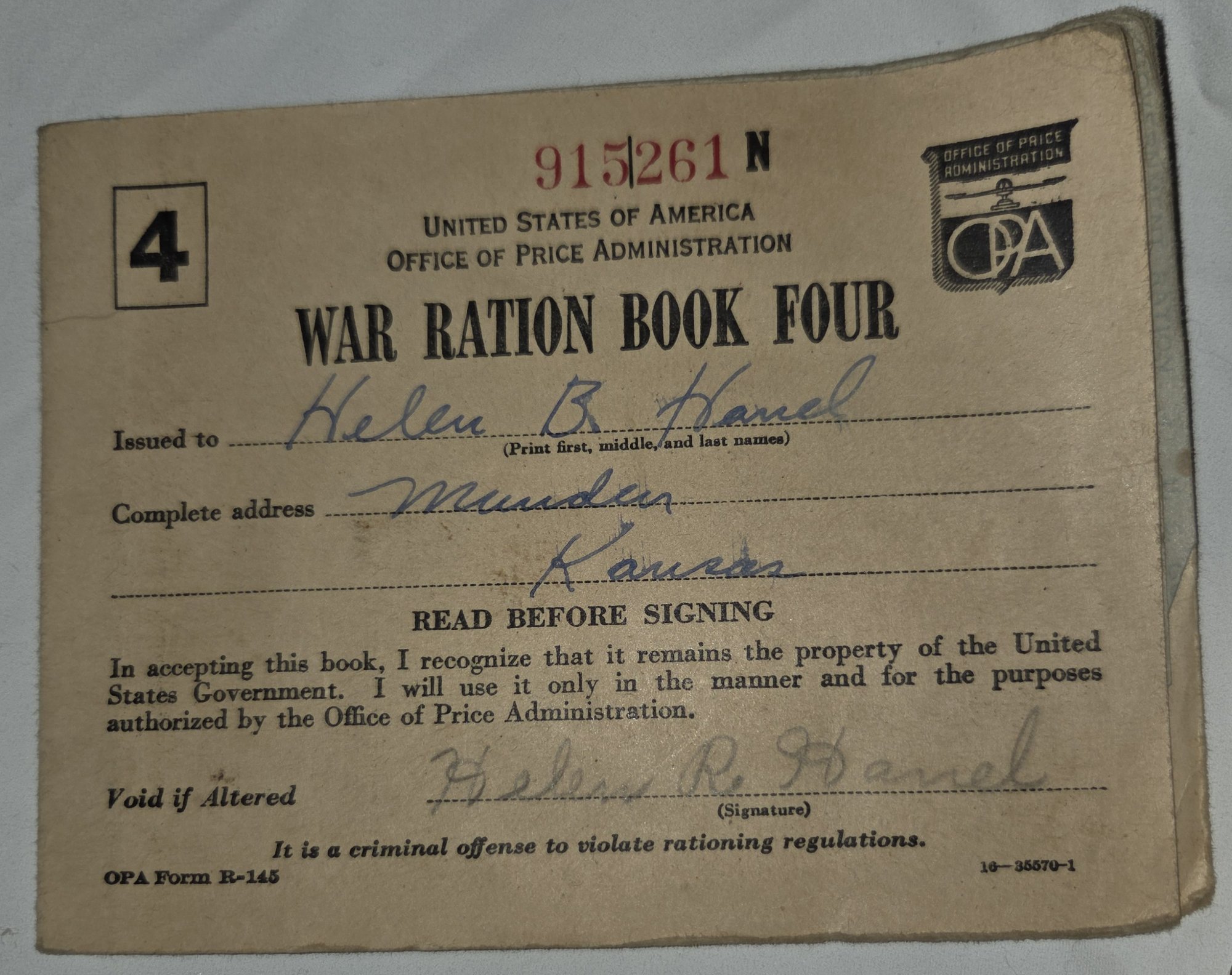 WWII Rations Book From Kansas & Pearl Harbor Shipyard's 50th ...