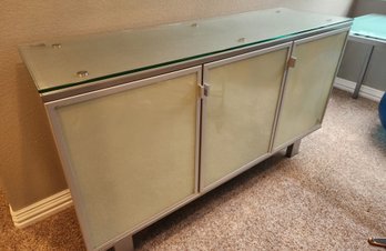 Danish Holstebro Smedegaard Chrome & Tempered Glass, Frosted, Cabinet Sideboard Storage Furniture