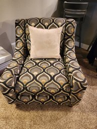 Modern Accent Side Chair Geometric Pattern - Beige, Brown Black With Throw Pillow Excellent Condition