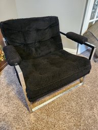 Fun Chrome & Black Thick 'fluffy' Fiber Accent Side Chair - Thick Pile 30' X 29' X 29'
