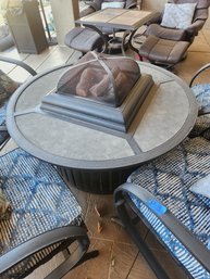 Patio Propane Fireplace Fire Pit - Round, Covered - Lawn Garden