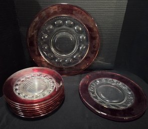 Lexington By Indiana Glass Co. Ruby Red Platter & Dessert Plates