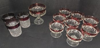 Indiana Glass Co VTG 'Lexington' Ruby Red Sherbet Dessert & Tumblers