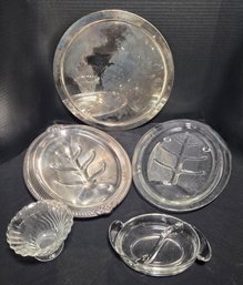 Silver Plate Meat W/ Glass Insert & Platter, Divided VTG Relish Dishes
