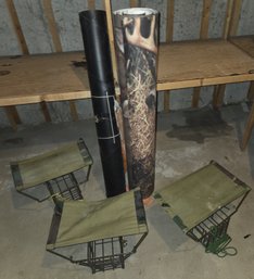 Camouflage Backdrops For Deer Blind, 3 Hunting Camping Folding Stools