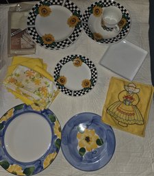 Plates Dishes W/ A Sunny Disposition & Cloth Napkins