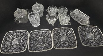 Hazel Atlas Pressed Glass 'Crazy Daisy' Square Dishes & Mixed Patterns Sugar Creamer Butter Dishes VTG Glass