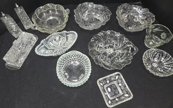 VTG & Antique Clear Glass-2 Depression Pcs-Butter, S&P, Bowls