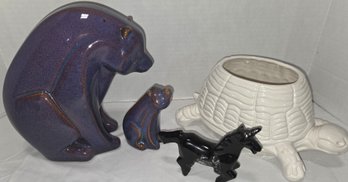 Mann Ceramic Turtle Planter, 2 Bears & Unicorn
