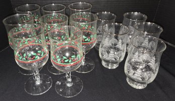 Arby's Holly Berry Christmas Goblets & Libbey Frosted Winter Scene Glasses