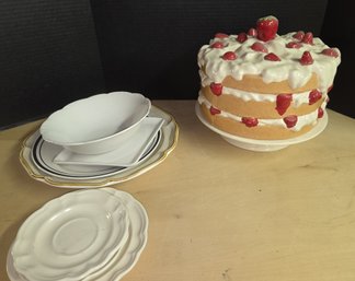 Mixed Dinnerware Patterns &  Handmade Ceramic VTG Cake Holder