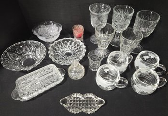 Mixed VTG Glass Lot: Goblets Butter Condiment-Ages Vary