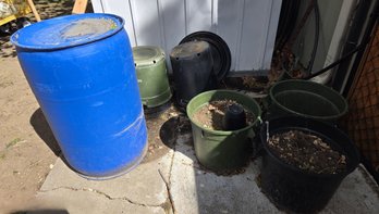 55 Gallon Plastic Drum, Large Nursery Pots, Tubing/pipe