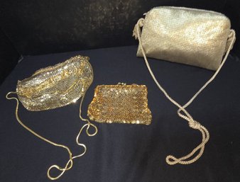 3 Purses - 1 Is VTG Gold Metal Mesh Evening Bag W/ Chain Strap, Likely Whiting