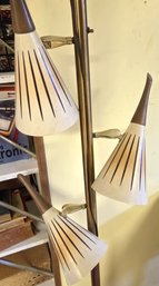 1960's Mid-century MCM Tension Pole Lamp W/ Teak & Brass & 3 Adjustable Shades Atomic Retro Style - Tested