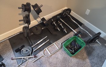 Weights, Gym Equipment: A-Frame Tree, LaLanne Plates, Straight & Curl Bars, Adjustable Dumbbells- See Pics