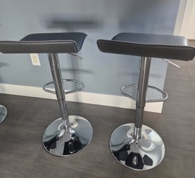 2 Bar Stools Counter Chairs Hydraulic Faux Leather W/ Chrome Base & Footrest- Likely Ikea Or Wayfair